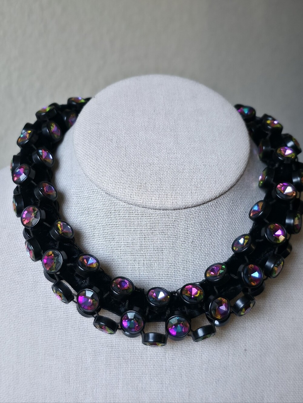 Vintage Black Velvet Watermelon Rhinestone Choker Necklace Statement Whimsygoth